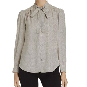 Adrianna Papell Cream Speckled Tie-Neck Blouse